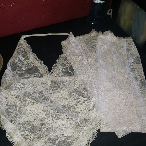 White Sexy Lace Two-piece Halter Neck Teddy with S - Picture 4 of 4